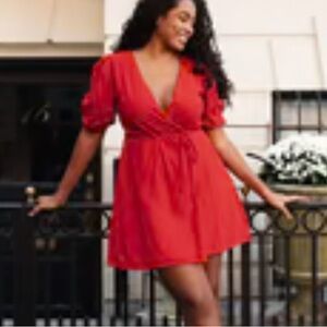 Cotton Red Wrap Mini Dress